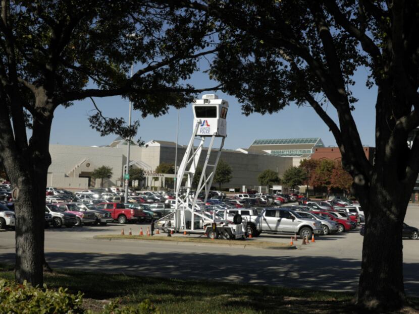 The Arlington Police Department's sky watch towers are in place at The Parks mall to keep a...