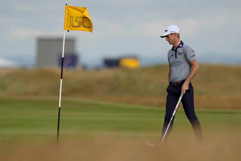 US golfer Will Zalatoris during a practice round at the British Open golf championship in St...
