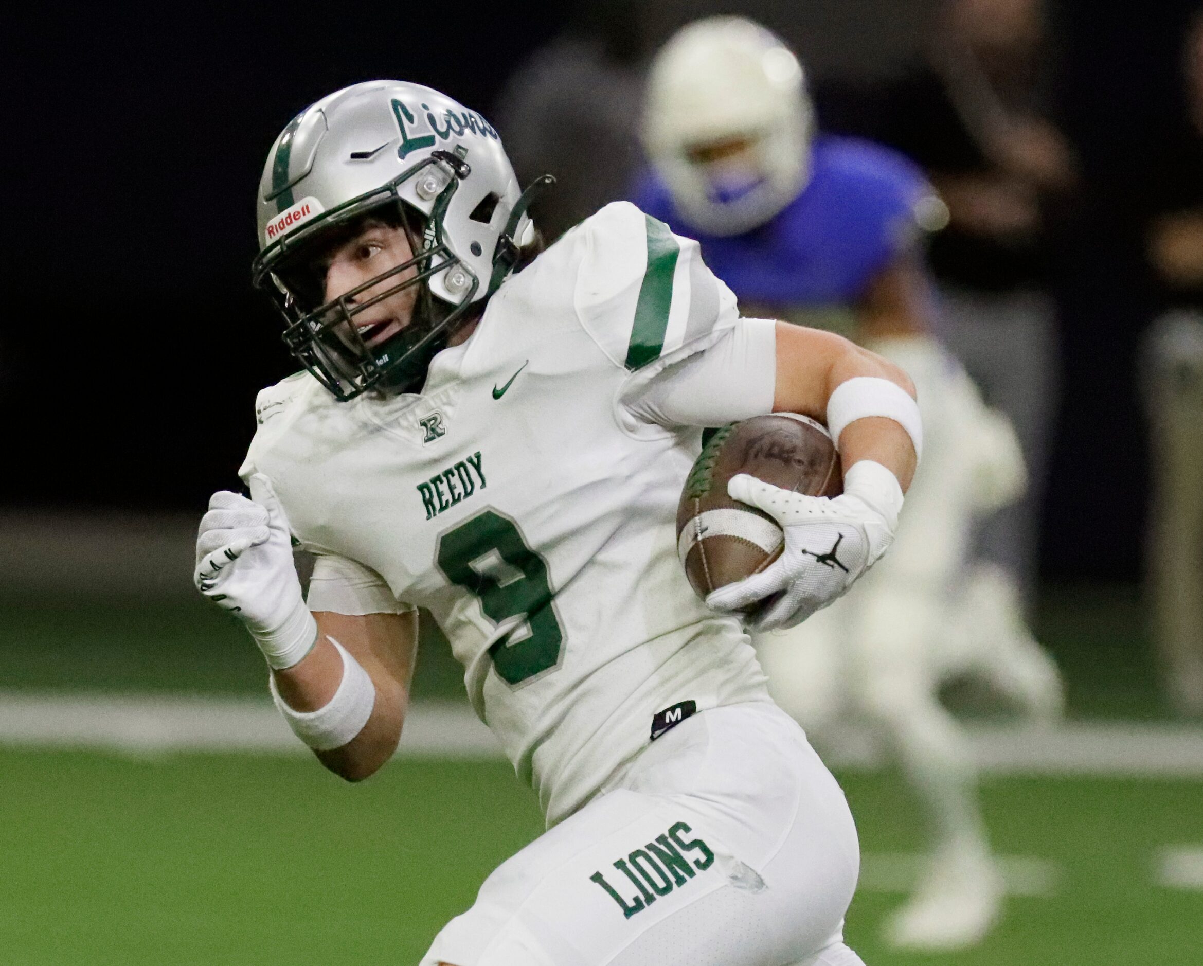 Reedy High School wide receiver Mason Easley (9) runs for a touchdown after the catch during...