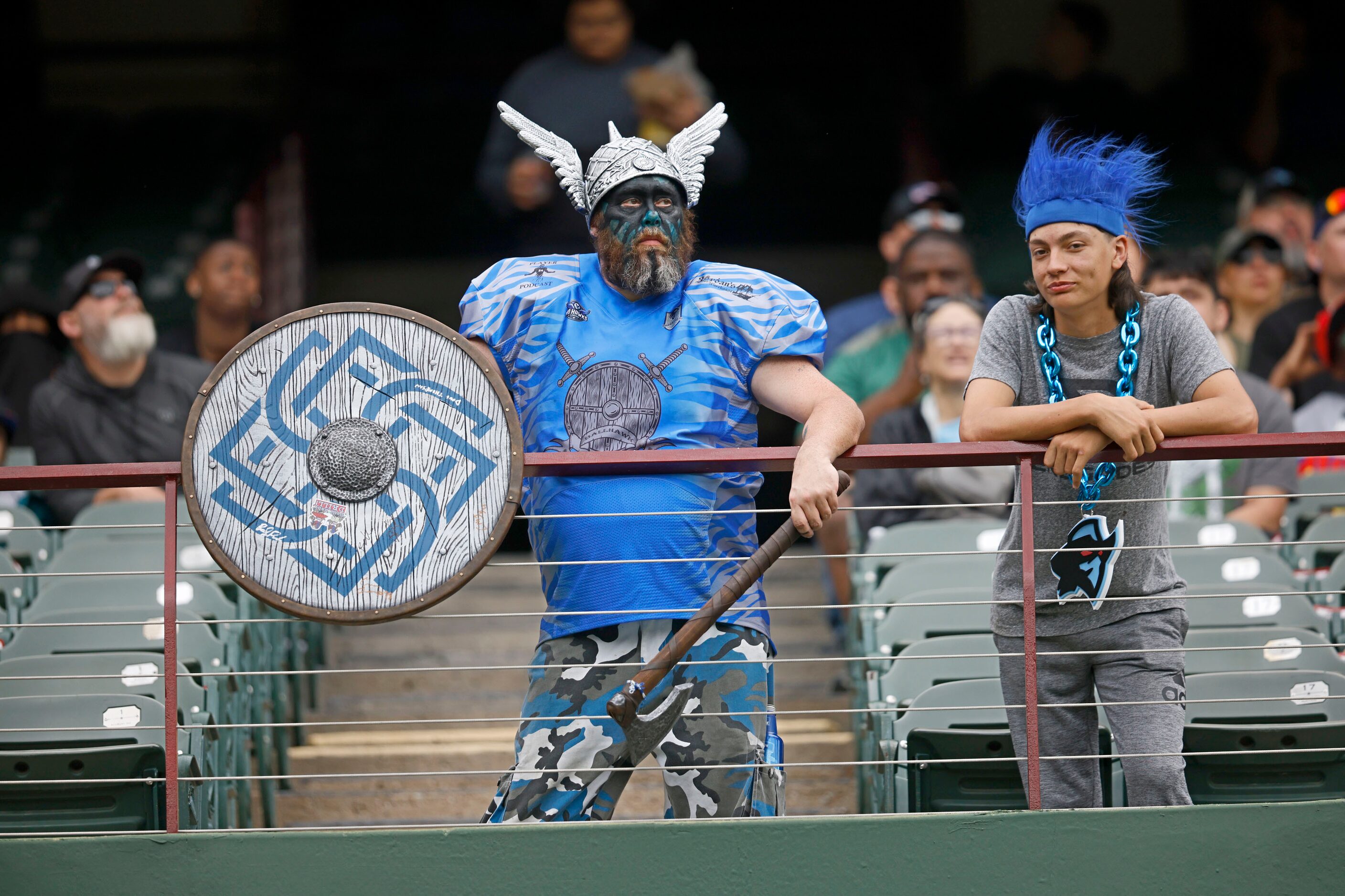 Fans are seen before a football game between the Arlington Renegades and Birmingham...