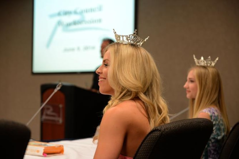 
Tailor Cook, this year's Miss Richardson, is recognized during a work session at city hall...