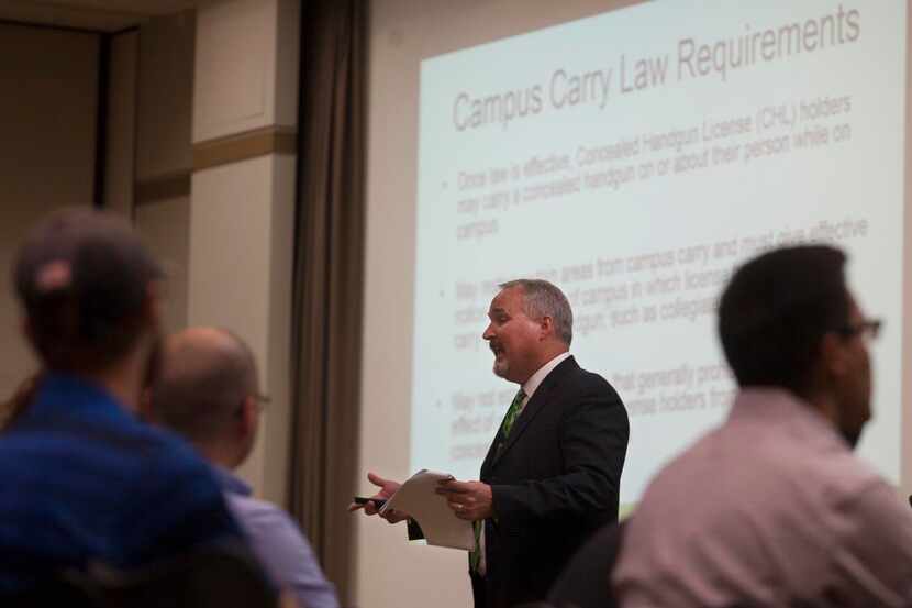 
Criminal justice professor Eric Fritsch, the campus carry task force chairman at the...