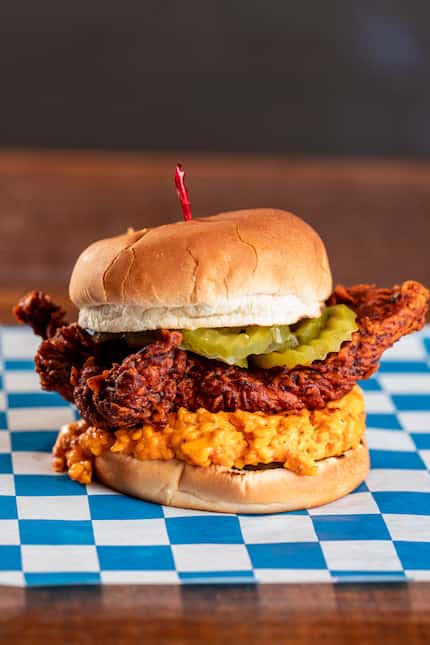 Palmer's Hot Chicken's MotherClucker sandwich comes with pimento cheese.