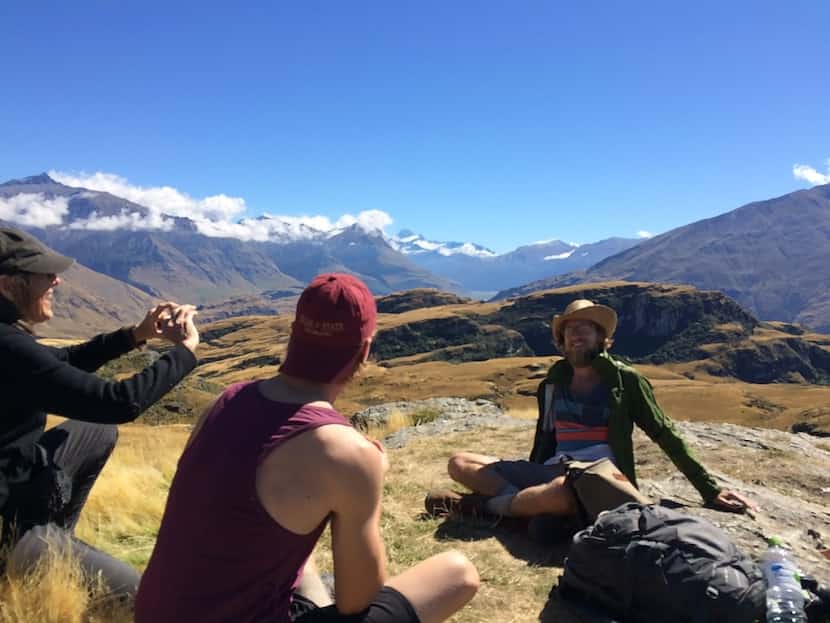 Kris photographs Jake while Andy looks on, enjoying the view of the Mount Aspiring glacier...