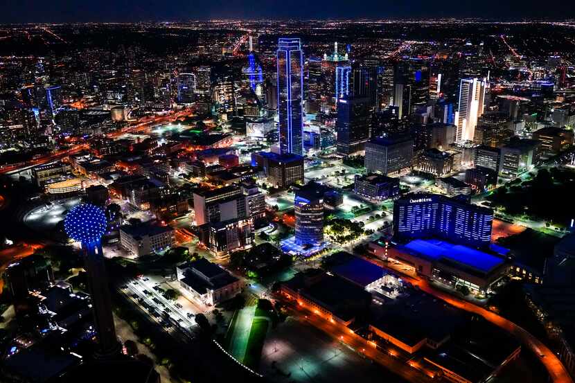 The downtown Dallas skyline was illuminated in blue in April as part of the nationwide...