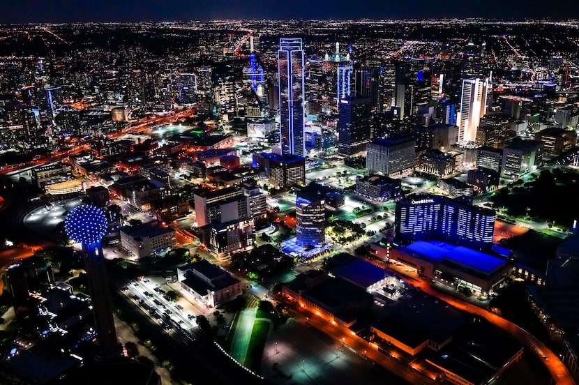 The downtown Dallas skyline was illuminated in blue as part of the nationwide #LightItBlue...