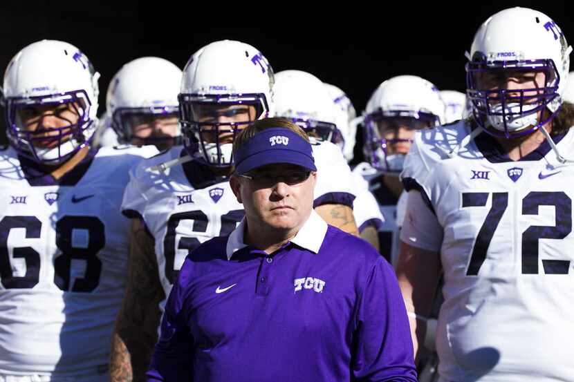 TCU head coach Gary Patterson waits to lead his team onto the field before an NCAA football...