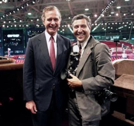  Vice President George H.W. Bush poses with his photographer David Valdez during the 1984...