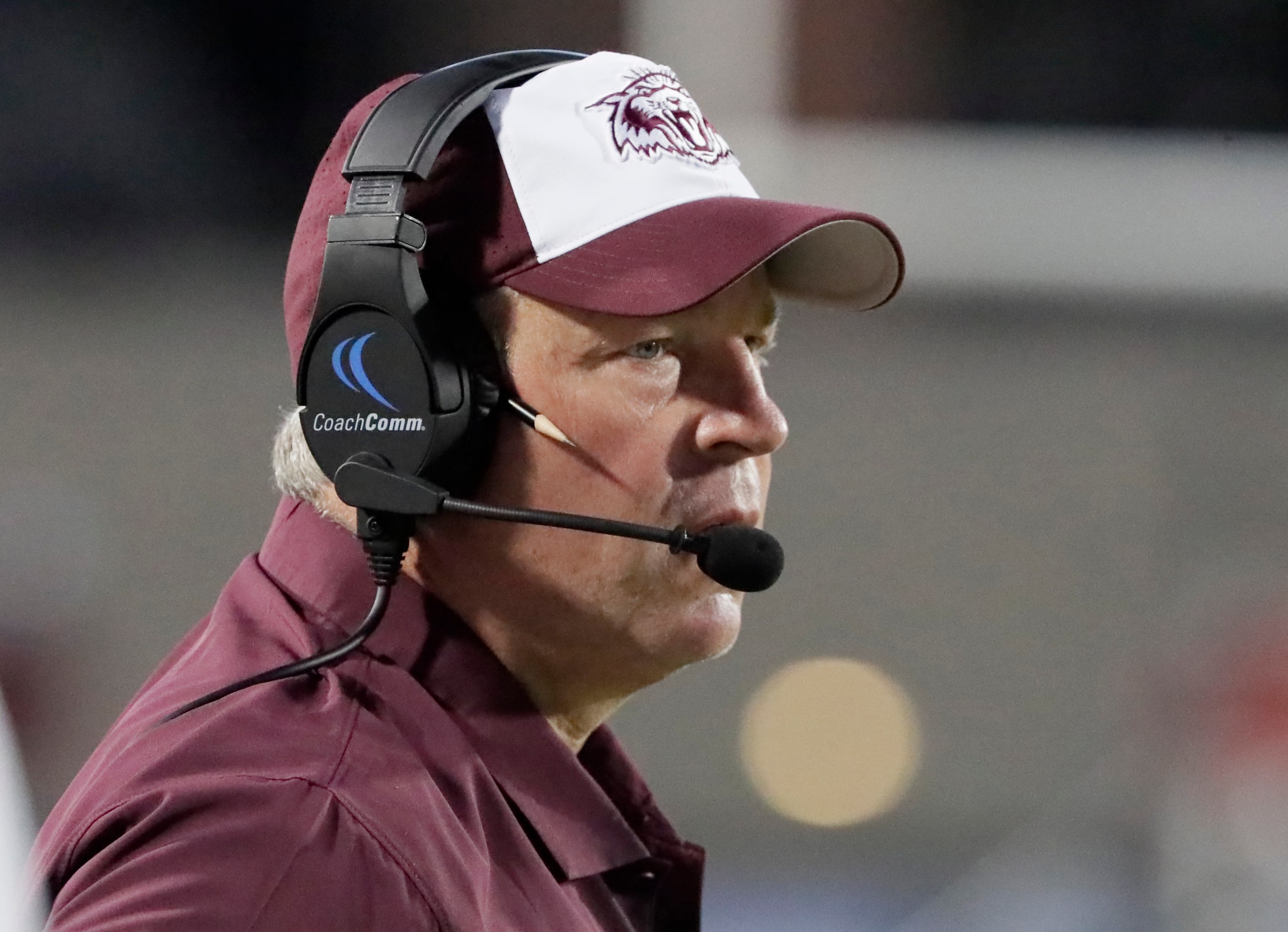 Plano High School head coach Cody White watches his defense during the first half as Allen...