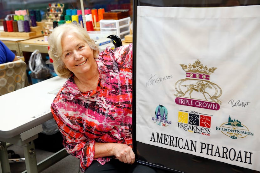 B2B Casuals' Liz Squyres shows off her embroidery showcasing American Pharoah, theTriple...