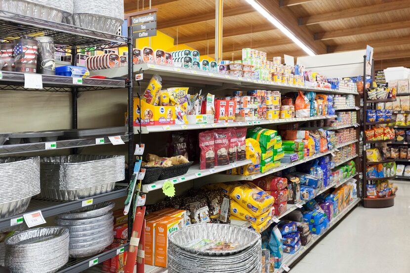 Pet supplies section in grocery store