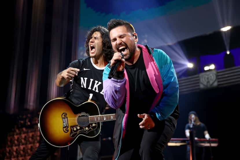 Dan Smyers (left) and Shay Mooney of Dan + Shay performed during the 2019 iHeartCountry...
