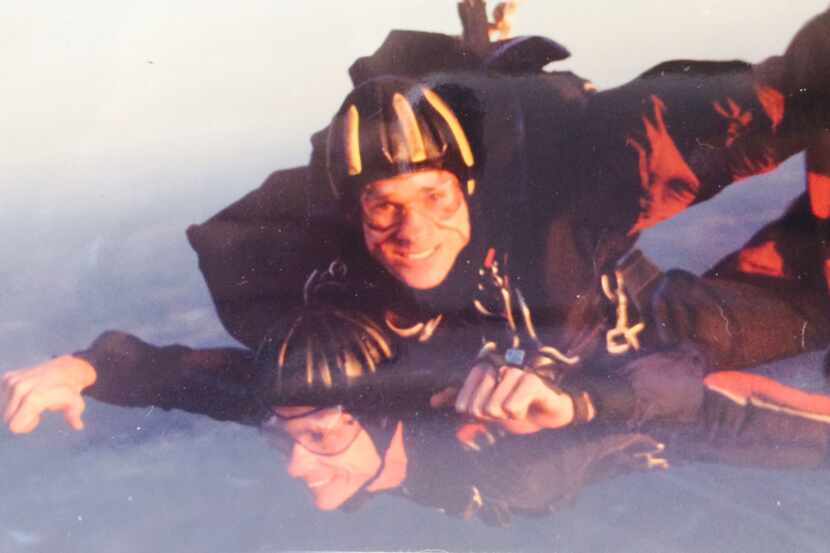 Bill Moore skydives with his longtime partner Don Zarda, who was fired from his job as a...