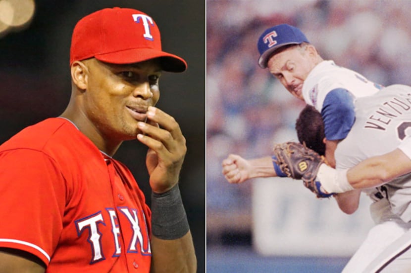 Adrian Beltre (left) and Nolan Ryan.