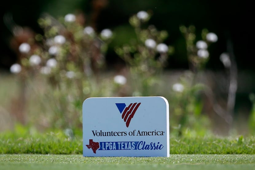 A tee marker is pictured during Volunteers of America LPGA North Dallas Classic at Old...