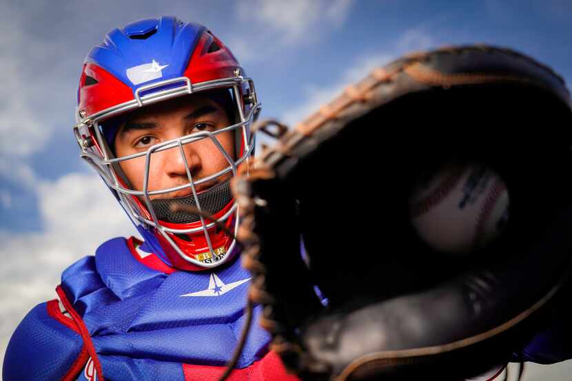 Texas Rangers catcher Jose Trevino pictured during photo day at the team's spring training...