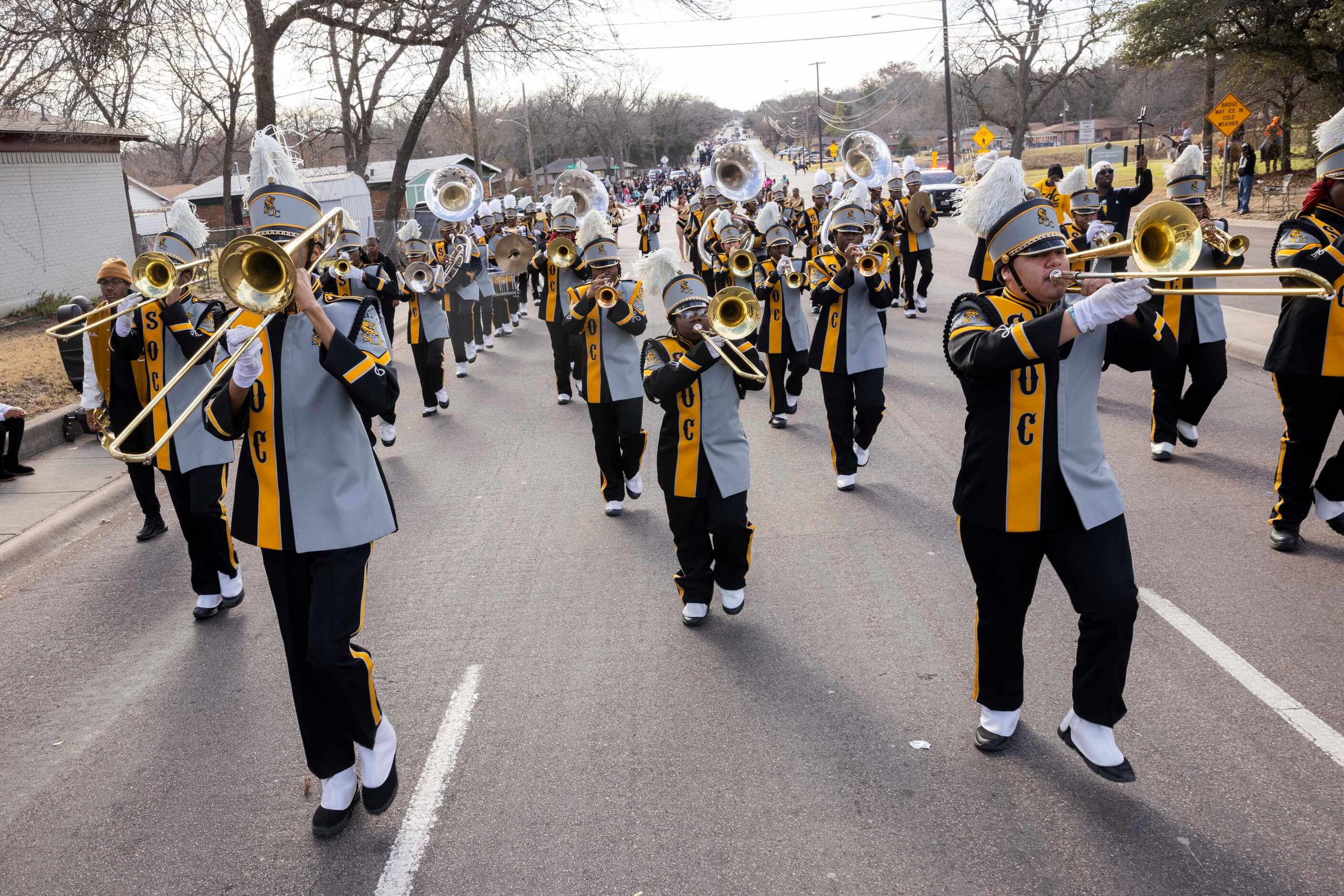 The South Oak Cliff High School "Nu Soul Of The South" Marching Band during a parade for the...