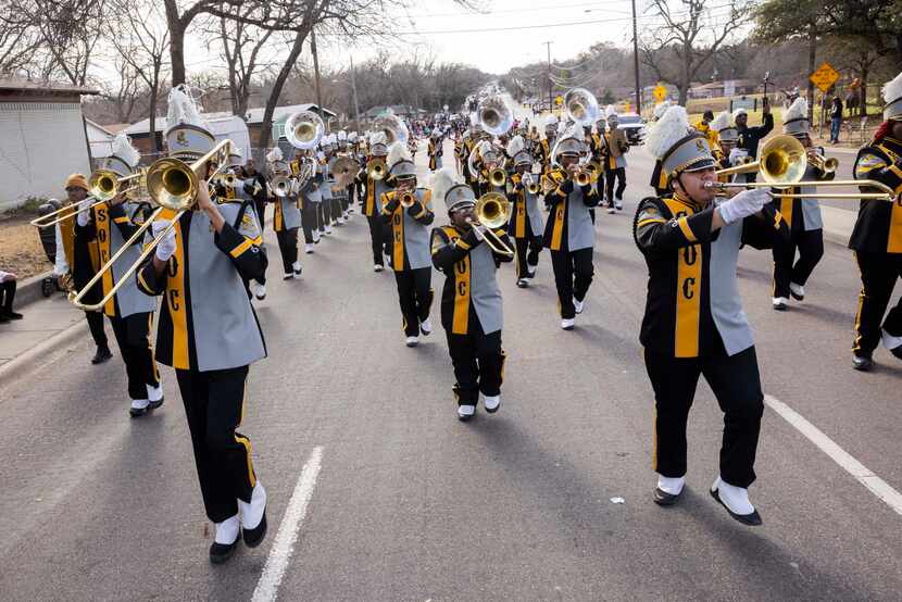 The South Oak Cliff High School "Nu Soul of the South" marching band performs during a...