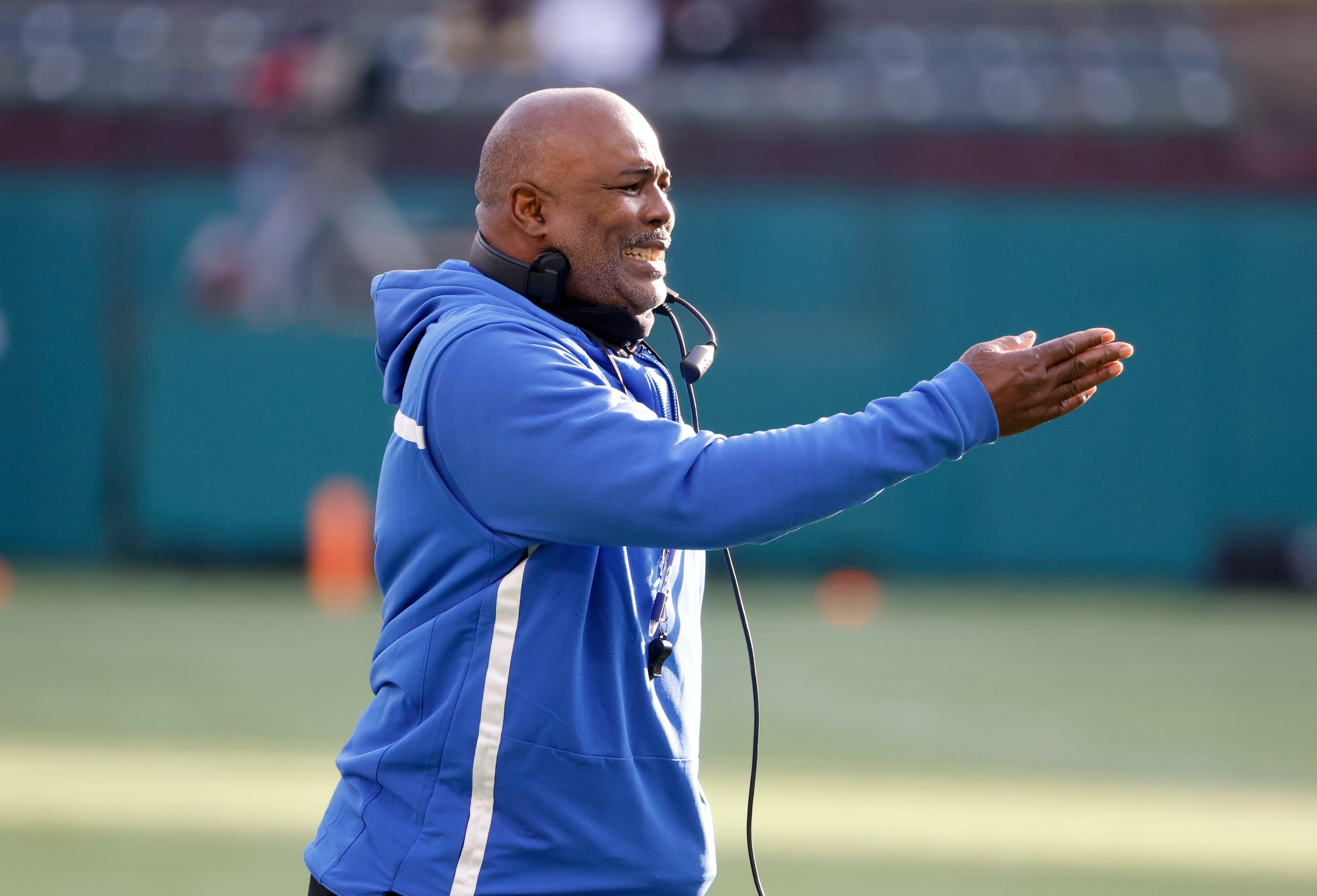 Duncanville head coach Reginald Samples coaches his team against Southlake Carroll during...