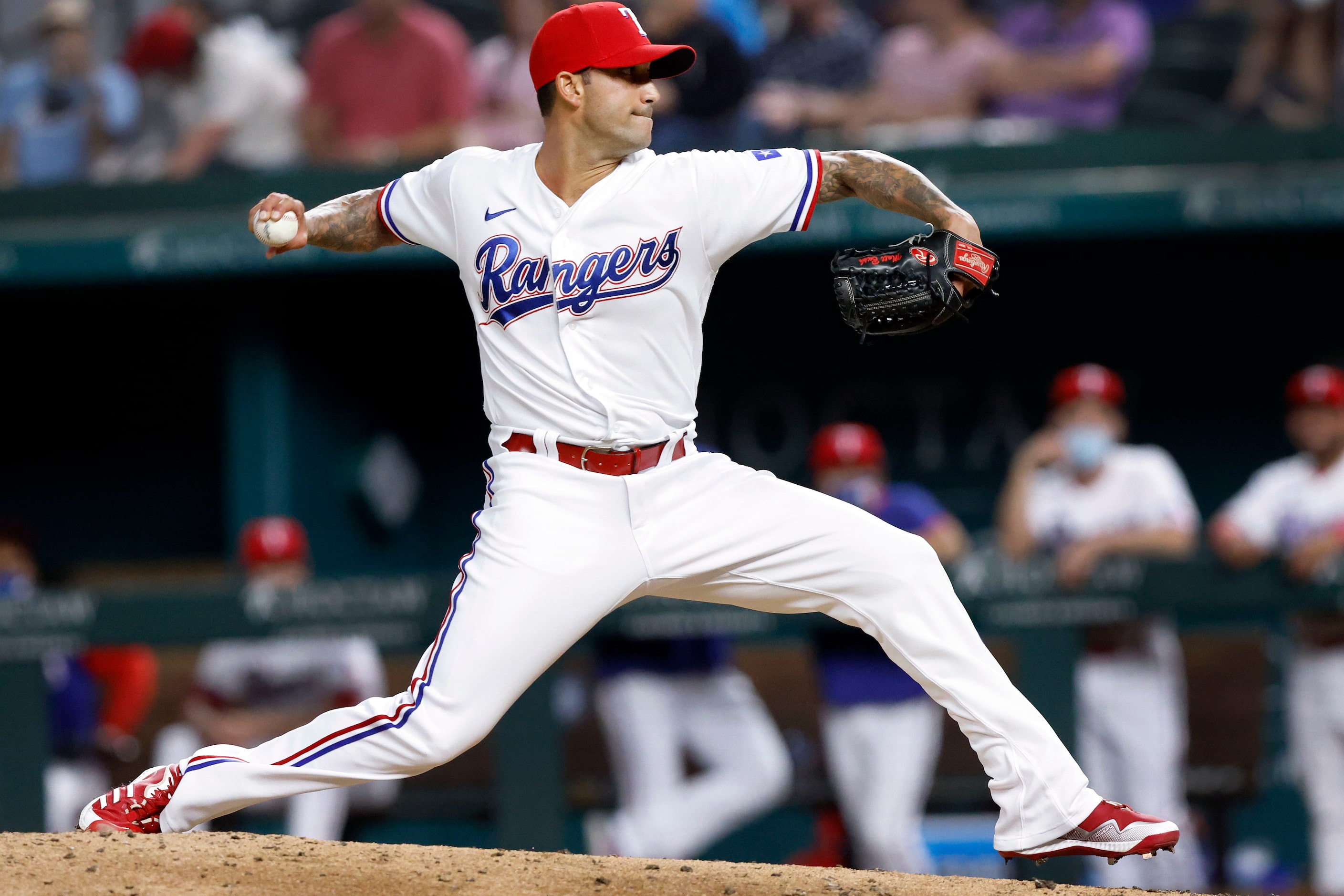 Texas Rangers relief pitcher Matt Bush (51) throws against the Toronto Blue Jays during...