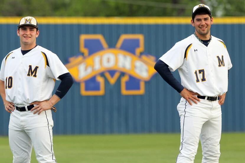 Mckinney High's Matt Lipka (10), left, and Zach Lee (17),right, pose together on the...