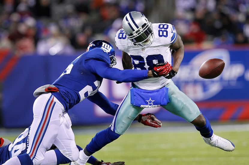 New York Giants free safety Will Hill (25) forces the ball from Dallas Cowboys wide receiver...