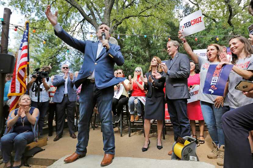 Sen.Ted Cruz campaigned at the Katy Trail Ice House Outpost in Plano on Thursday. 