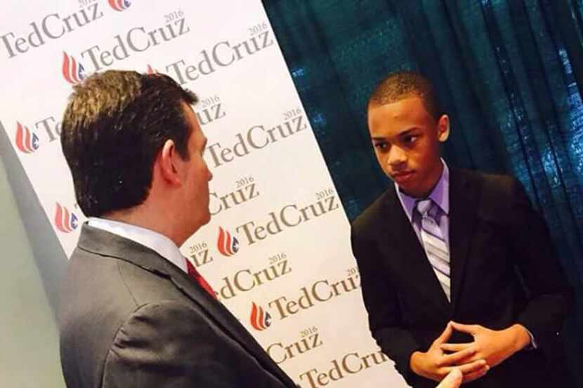  Sen. Ted Cruz talks politics with C.J. Pearson, a 13-year-old conservative social media...
