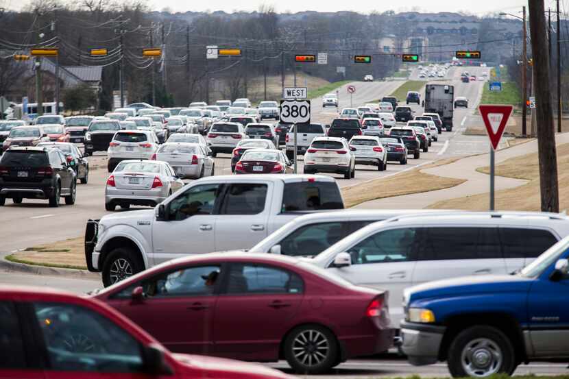 Traffic backs up at evening rush hour on U.S. Highway 380 near Lake Forest Drive in McKinney. 
