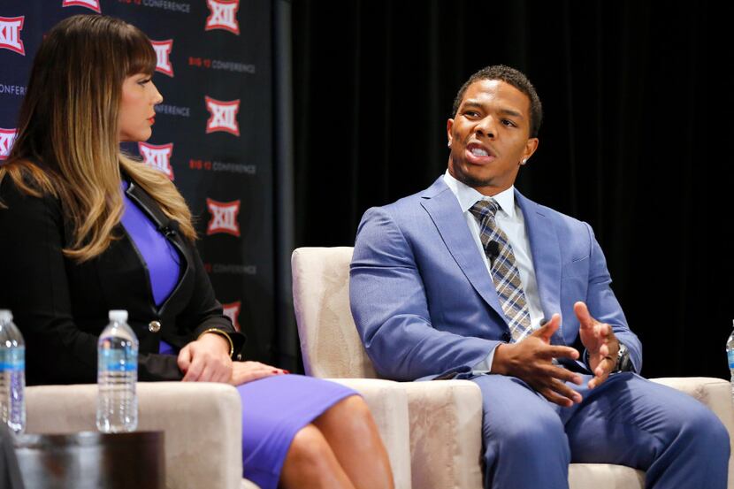 Former NFL All-Pro running back Ray Rice discusses his history of domestic violence during a...