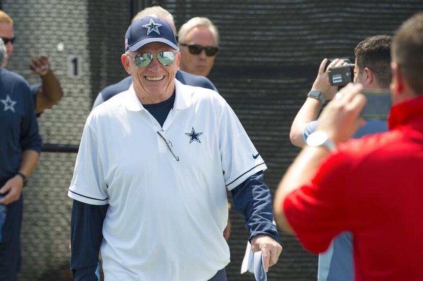 Dallas Cowboys owner Jerry Jones arrives at the "state of the team" press conference at the...