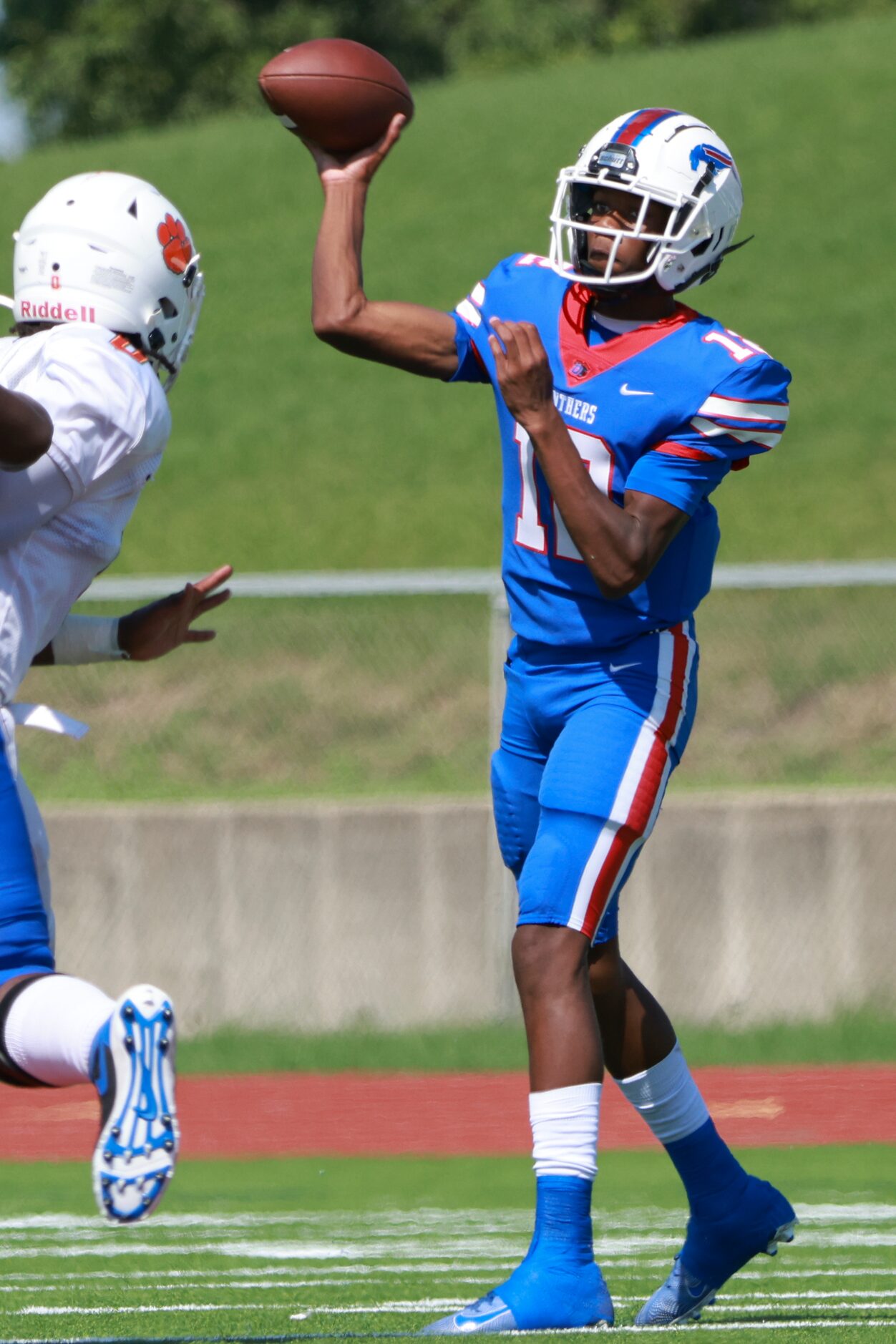 Duncanville High School Keelon Russell (12) passes during the game between Jones High School...