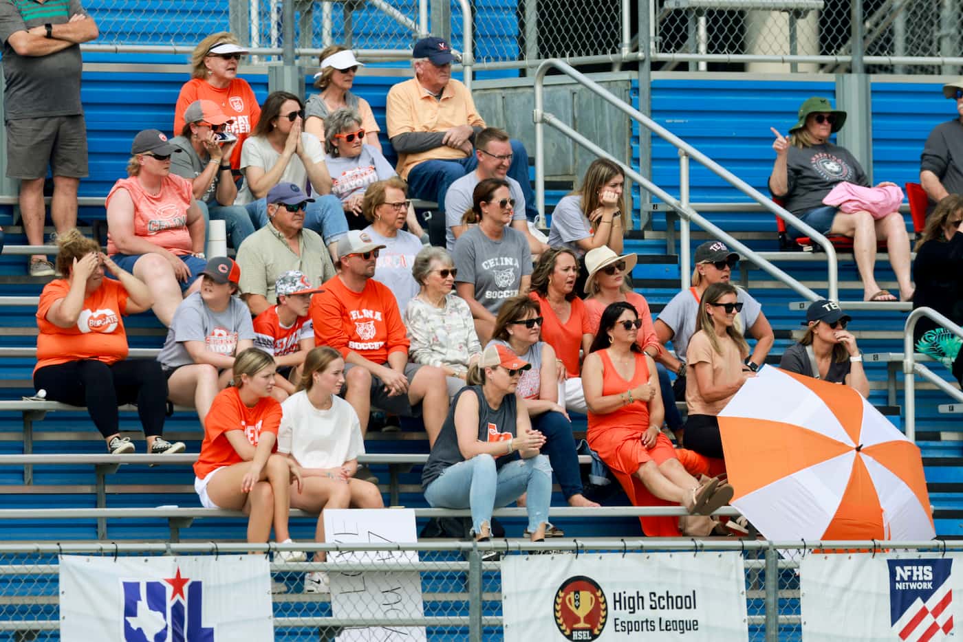 Celina fans watch the first half of a Class 4A girls soccer state semifinals match against...