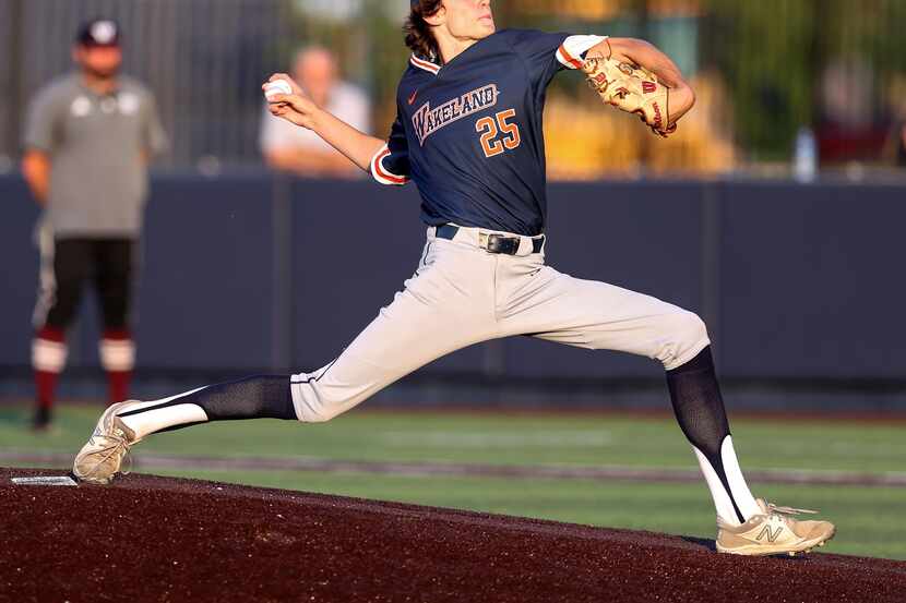 Frisco Wakeland starting pitcher Zeke Alexander winds up for  a pitch against Whitehouse...