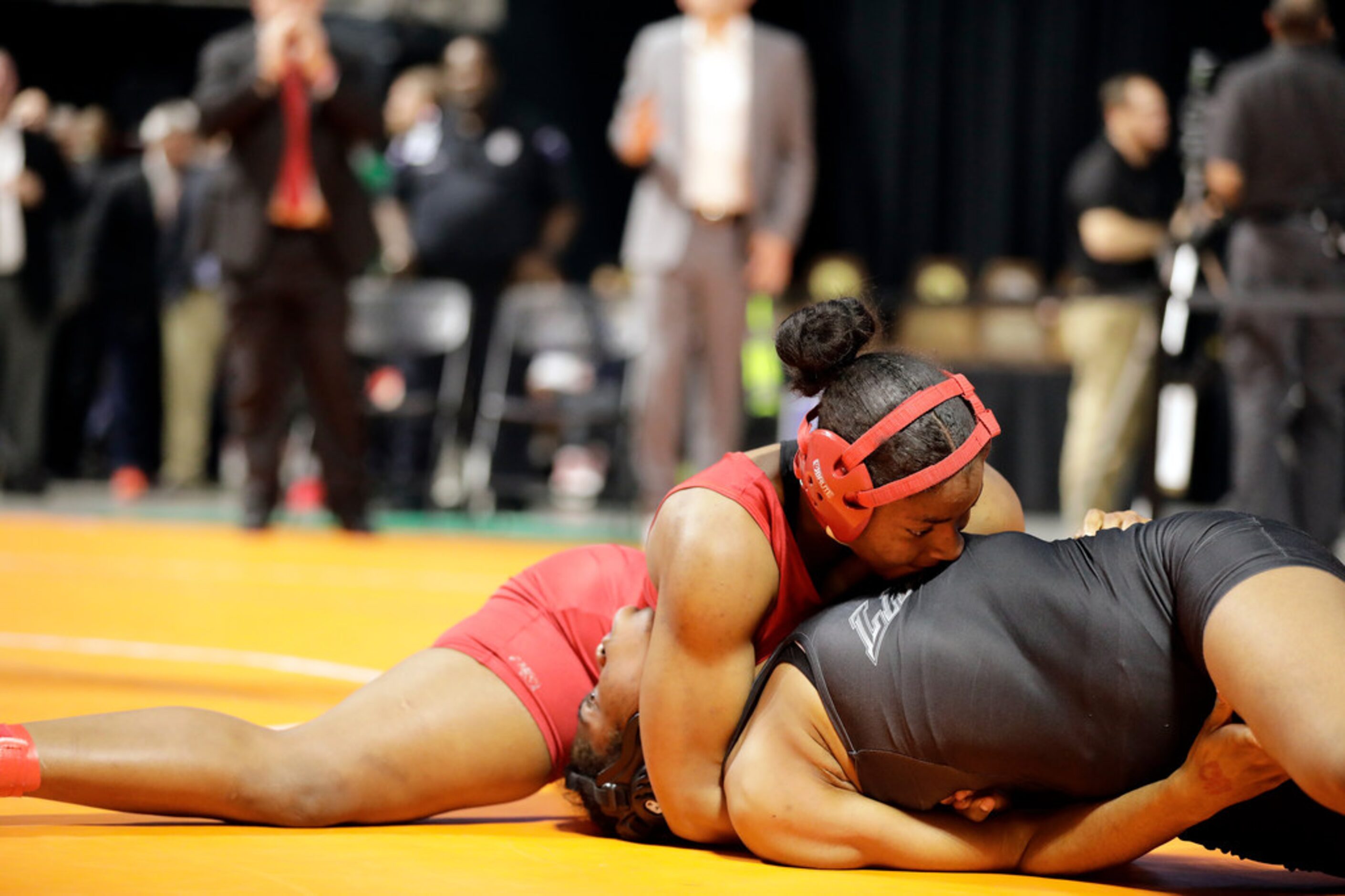 Destiny Miles of Dallas Kimball wrestles during the UIL Texas State Wrestling Championships,...