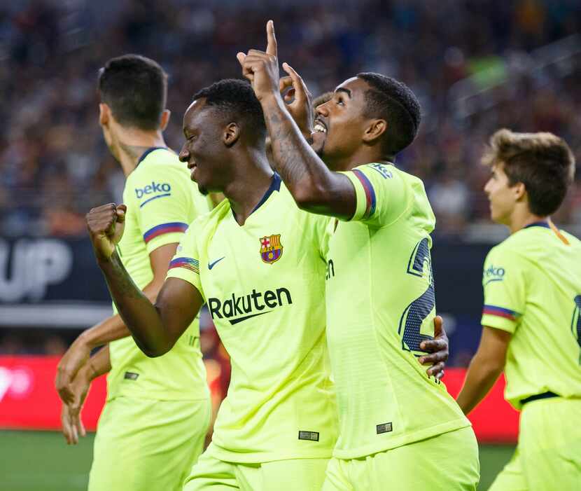 ARLINGTON, TX - JULY 31: Barcelona forward Malcom Santos (#26) celebrates a goal during the...