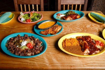 El Tiempo menu items in Arlington include guacamole (from top left, clockwise), chile con...