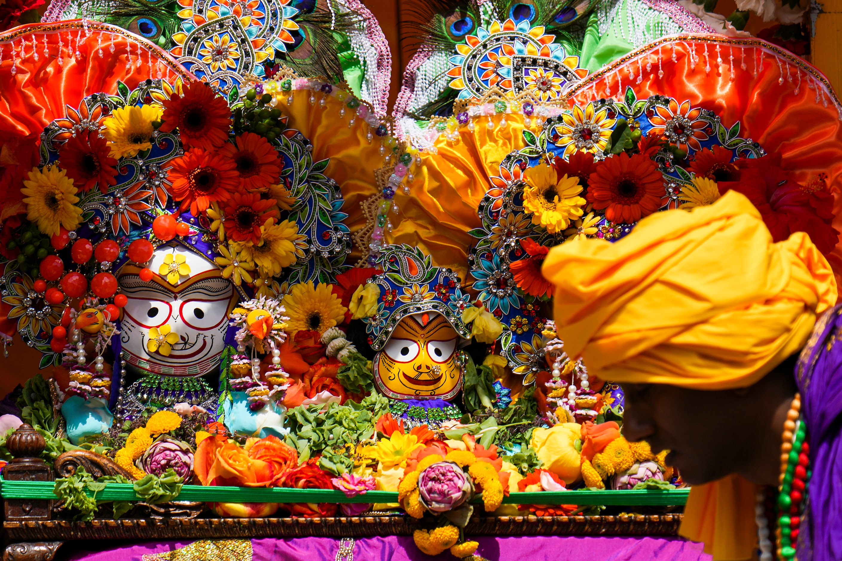 The chariot is prepared for the  Ratha Yatra parade during the Festival of Joy on Saturday,...