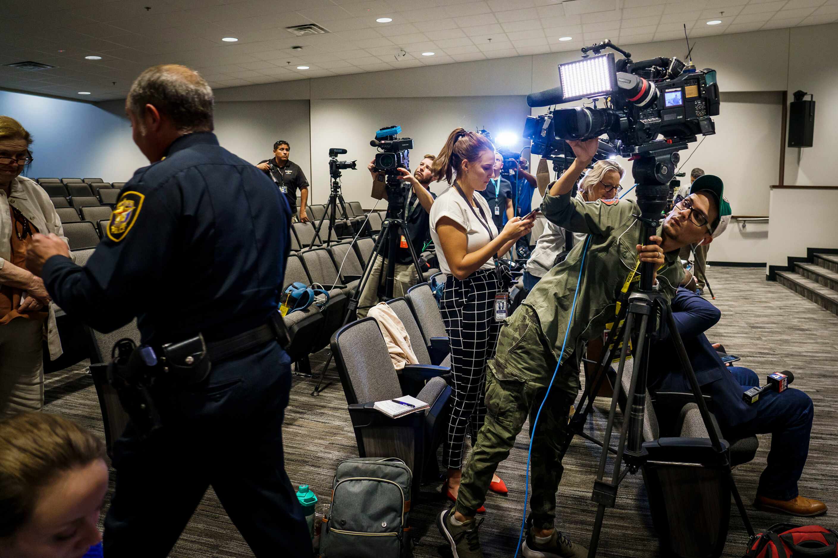 Fort Worth police Lt. Brandon OÕNeil departs after addressing a news conference regarding...