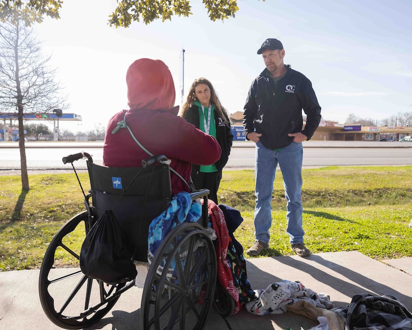 Terra Carden, street outreach care minister for OurCalling, and Brandon Wallace, street...