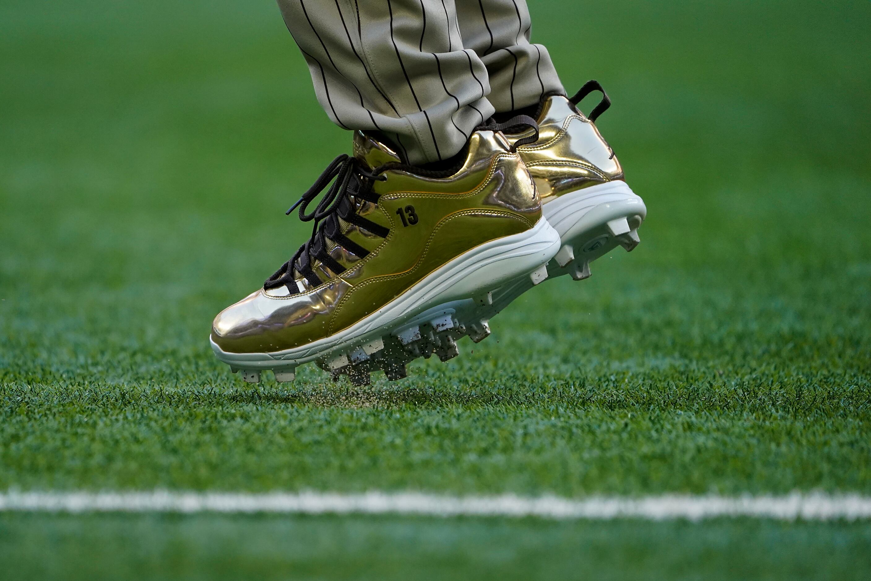 Shoes cleats of San Diego Padres' Manny Machado of a baseball game