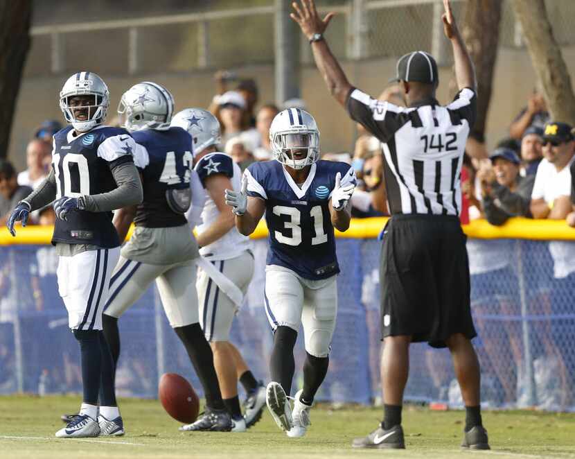 Dallas Cowboys free safety Byron Jones (31) argues touchdown call after wide receiver Cole...