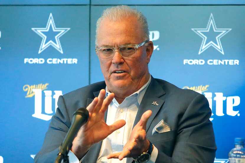 Stephen Jones addresses the media as the Dallas Cowboys held their annual pre-draft news...
