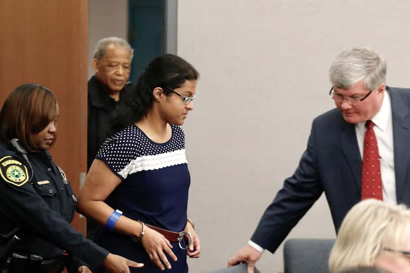 Sini Mathews, mother of Sherin Mathews, enters Judge Cheryl Lee Shannon's courtroom at the...