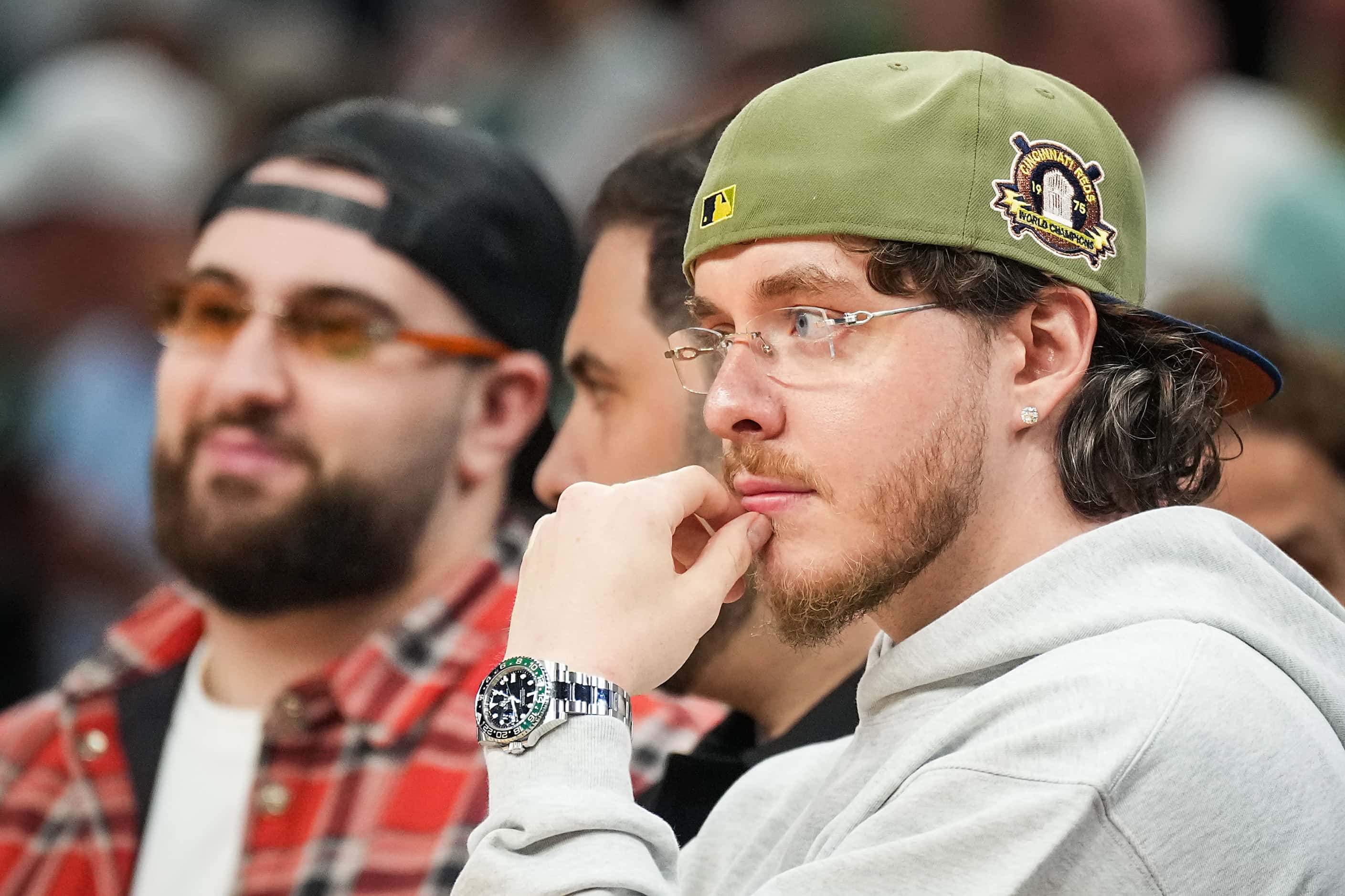 Jack Harlow watches the teams warm up before Game 5 of the NBA Finals between the Dallas...