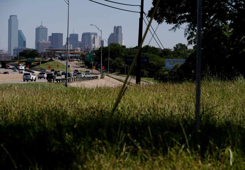 The view of downtown Dallas, near the corner of  E. 11th Street and Fleming Avenue on the...