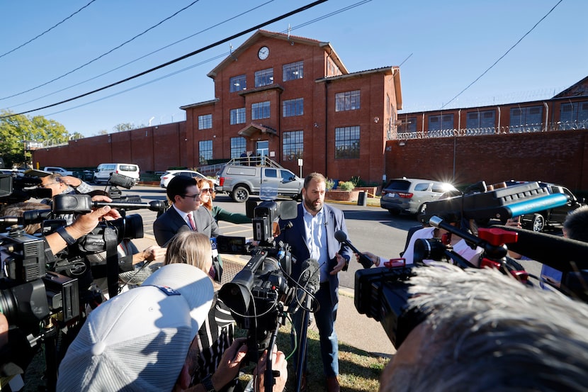 State Rep. John Bucy III speaks in front of the Huntsville Unit on Thursday, Oct. 17, 2024,...