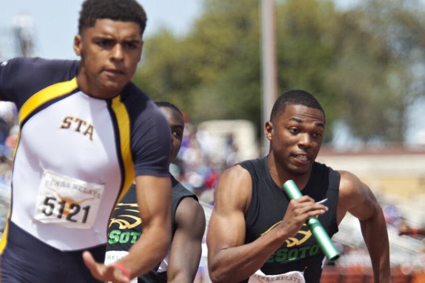 Desoto's Nick Orr during the 4x200 Meter Relay Division II High School Boys race during the...