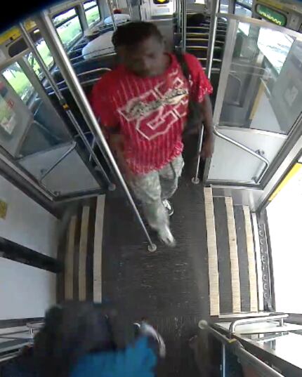 A still image of a suspect wanted in connection with a fire set aboard a DART train on...