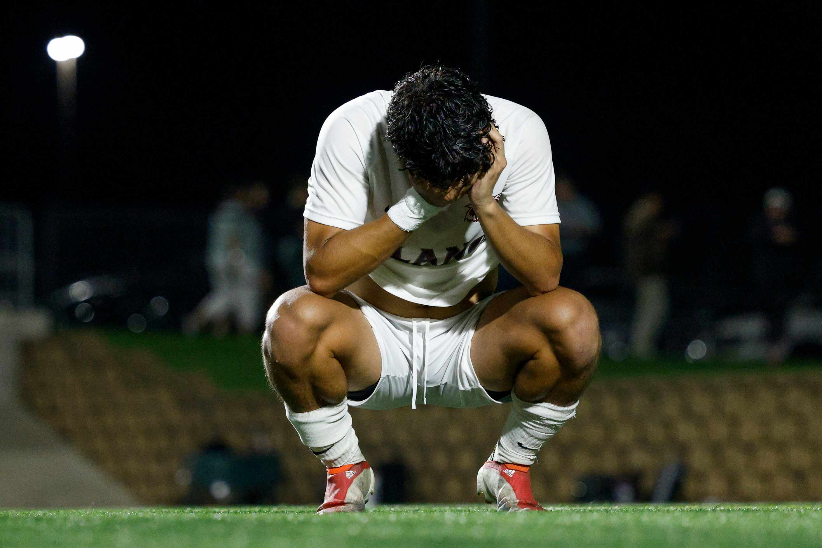 Plano midfielder Diego Valera Zamora (6) is overcome with emotion after missing a penalty...